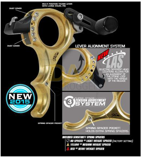 Picture of Release Hand Held  'Abyss'  3-Finger Thumb Trigger Large Brass